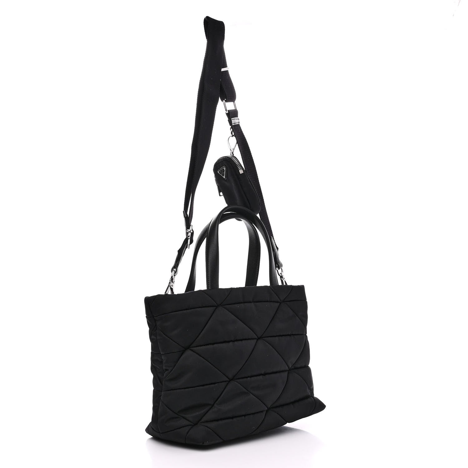 Prada Re-Nylon Nappa Triangle Quilted Padded Double Handled Zip Pocket Tote Black 3 of 13