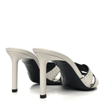 Saint Laurent Grain De Poudre Tribute 85 Slide Studded Sandals 35.5 Off White 4 of 9