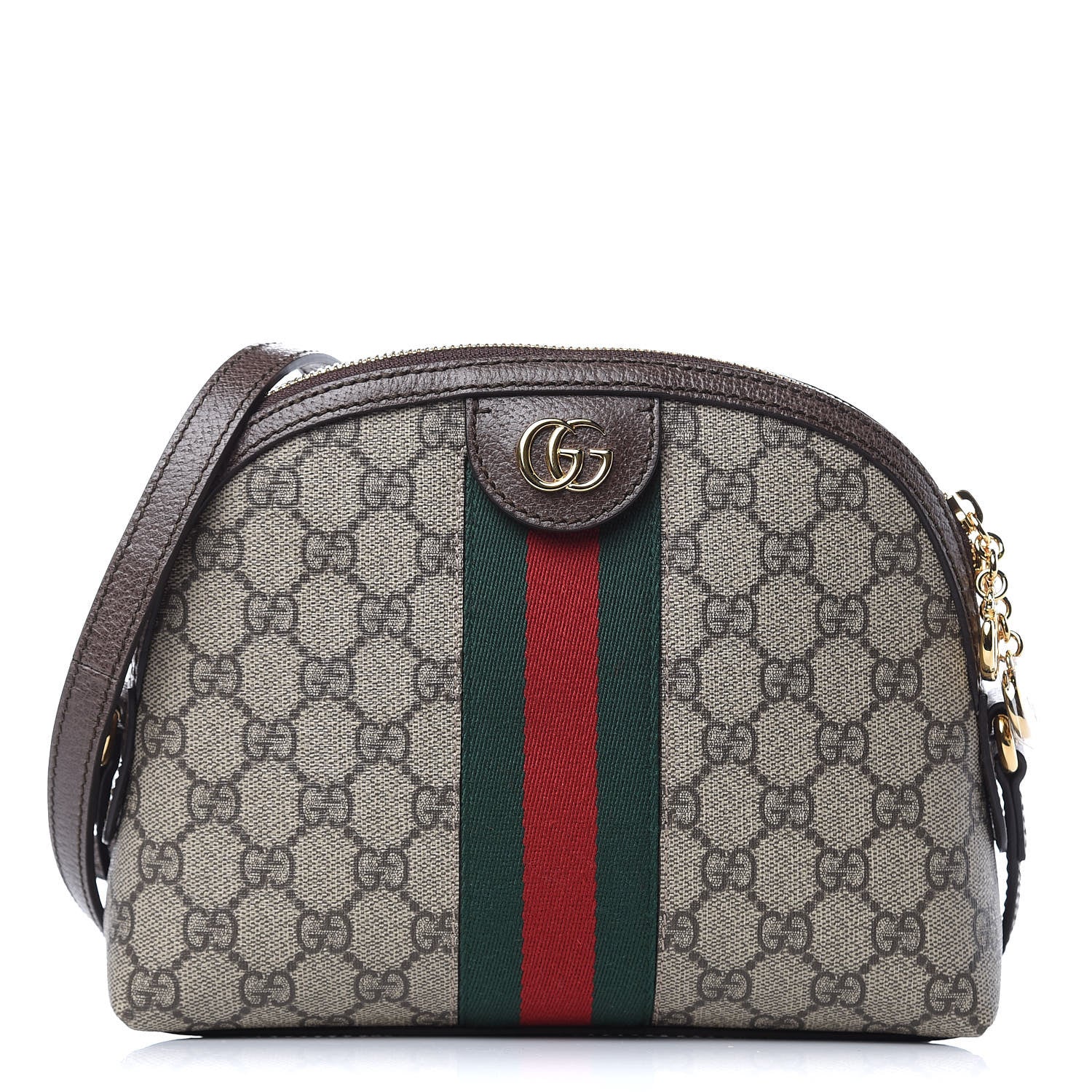 Gucci GG Supreme Monogram Textured Dollar Calfskin Web Small Ophidia Dome Shoulder Bag Beige Ebony New Acero 1 of 9