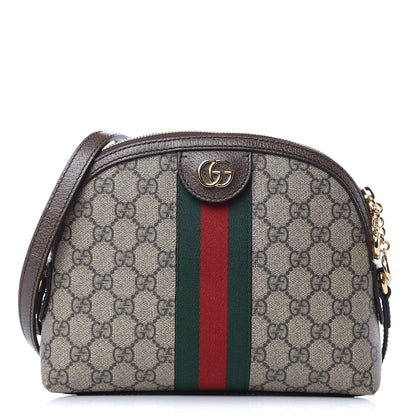 Gucci GG Supreme Monogram Textured Dollar Calfskin Web Small Ophidia Dome Shoulder Bag Beige Ebony New Acero 1 of 9