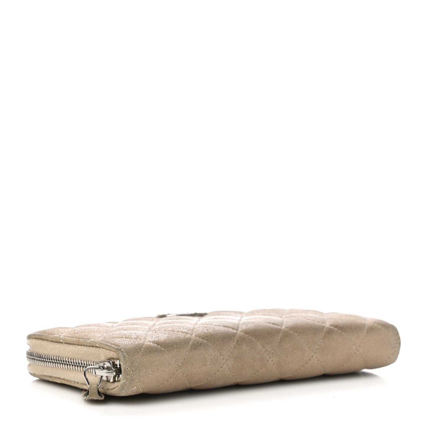 Metallic Lambskin Quilted Gusset Wallet Gold