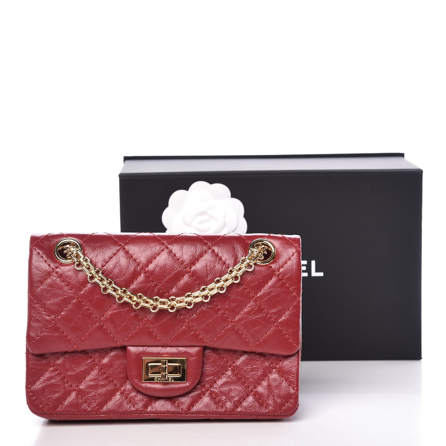 Aged Calfskin Quilted 2.55 Reissue Mini Flap Red