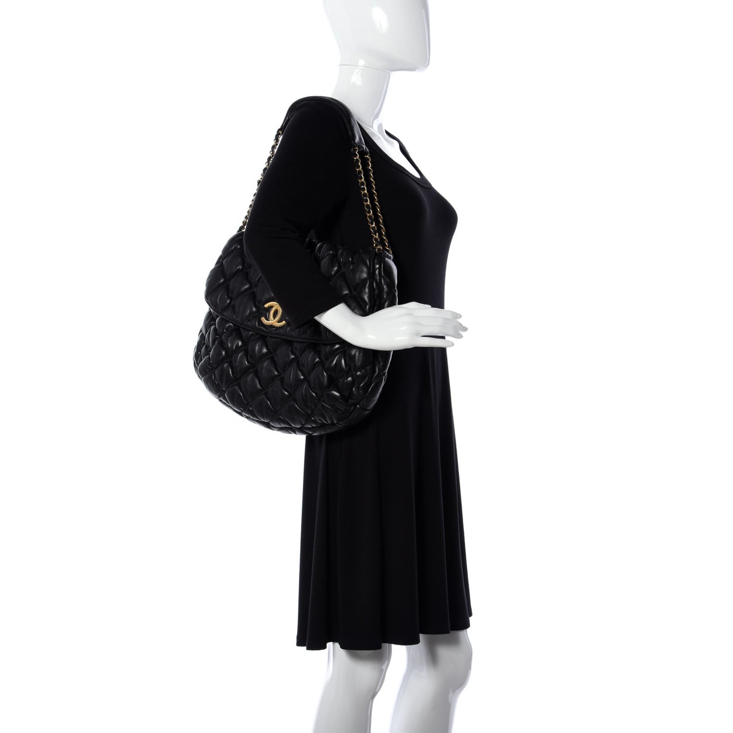 Lambskin Bubble Quilt Flap Bag Black