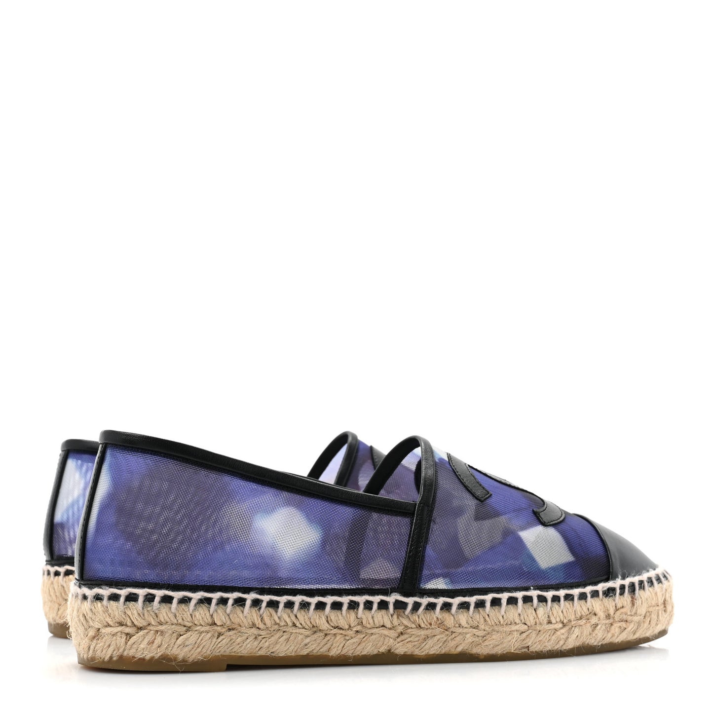 Mesh Lambskin Check Print CC Espadrilles 38 Blue Black White