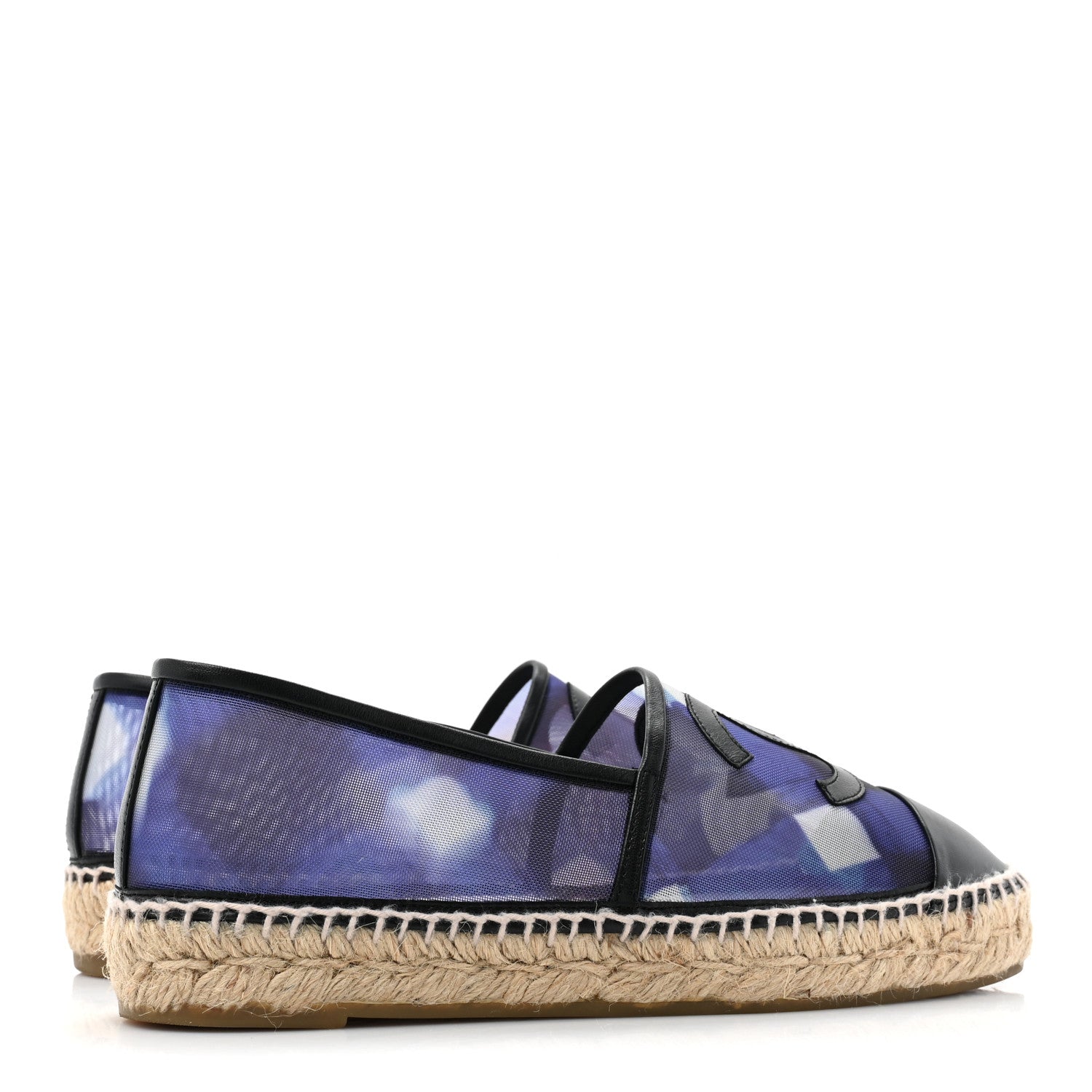 Chanel Mesh Lambskin Check Print CC Espadrilles 38 Blue Black White 4 of 11