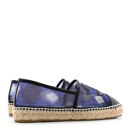 Chanel Mesh Lambskin Check Print CC Espadrilles 38 Blue Black White 4 of 11