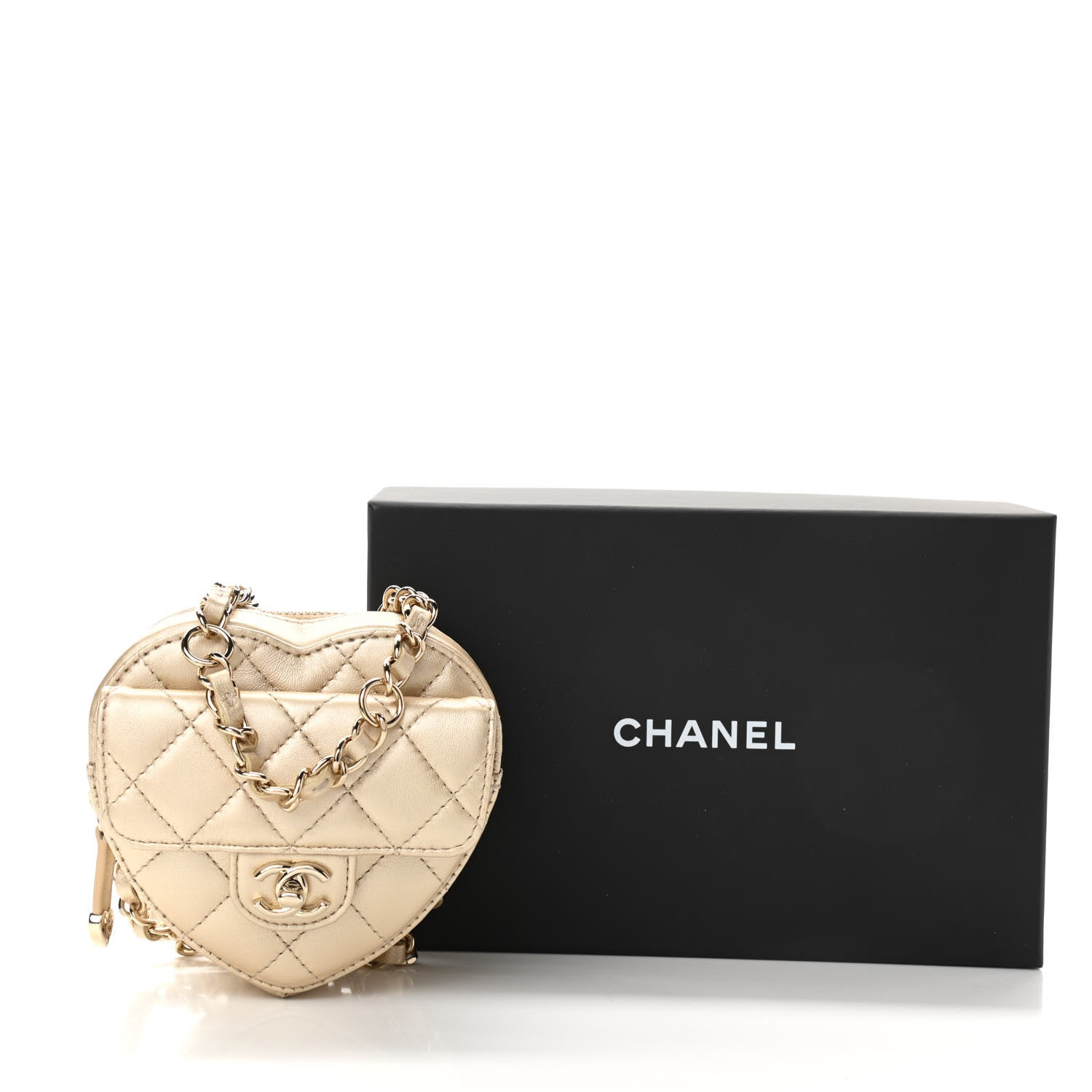 Chanel Metallic Lambskin Quilted CC In Love Heart Waist Belt Bag With Chain Gold 11 of 11