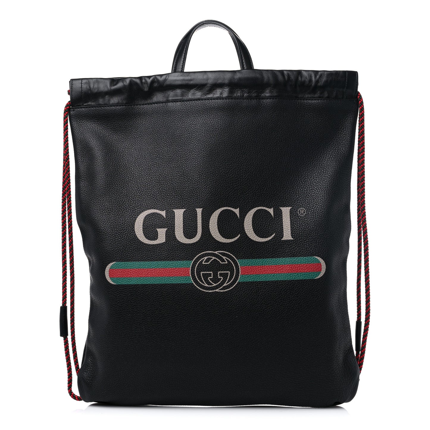 Calfskin Logo Drawstring Backpack Black