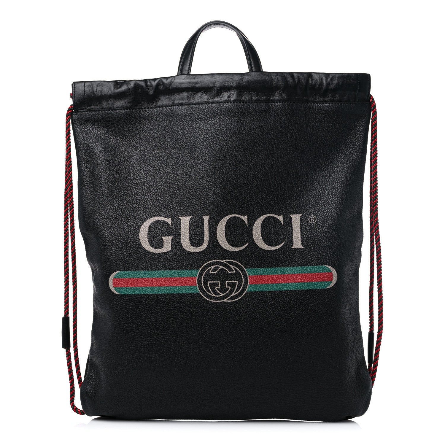 Gucci Calfskin Logo Drawstring Backpack Black 1 of 9