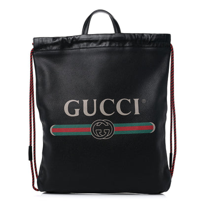 Gucci Calfskin Logo Drawstring Backpack Black 1 of 9