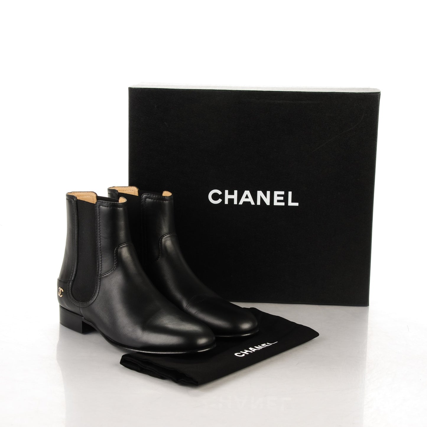 Calfskin Elastic Short Boots 38 Black