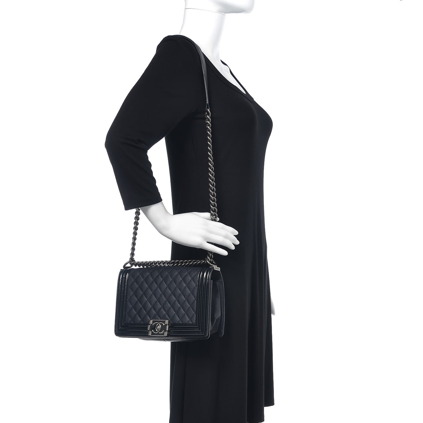 Goatskin Quilted Patent Medium Duo Boy Flap Black
