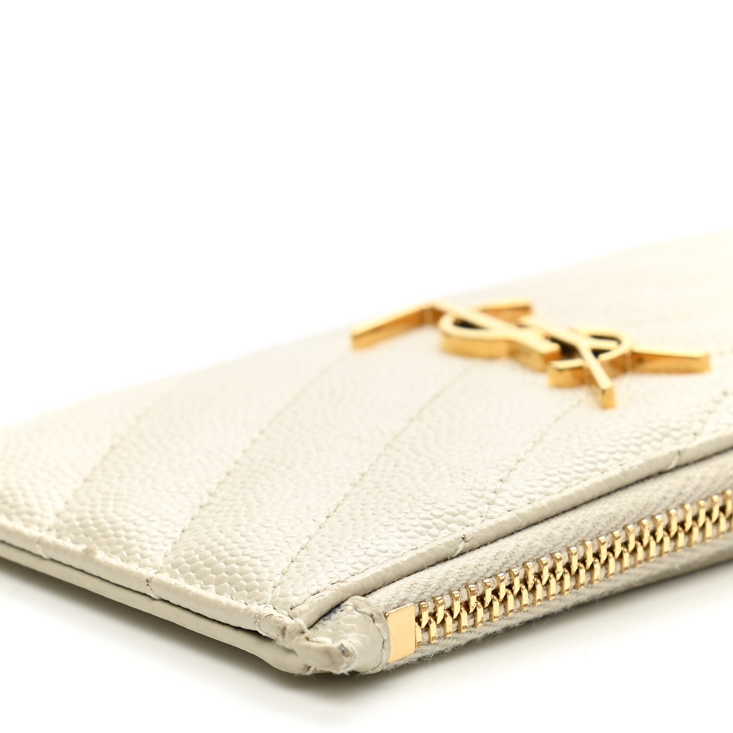 Grain De Poudre Matelasse Chevron Monogram Fragments Zippered Card Case Blanc Vintage