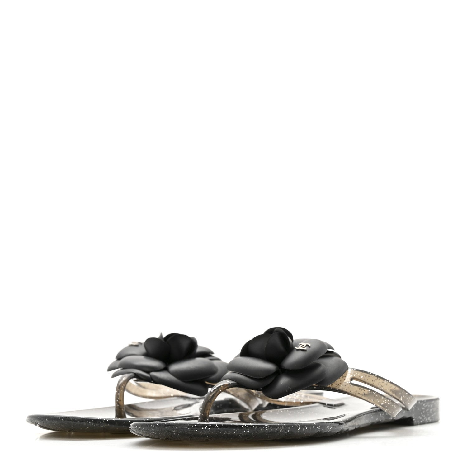 Chanel Glitter Jelly Camellia Thong Sandals 37 Black 4 of 10