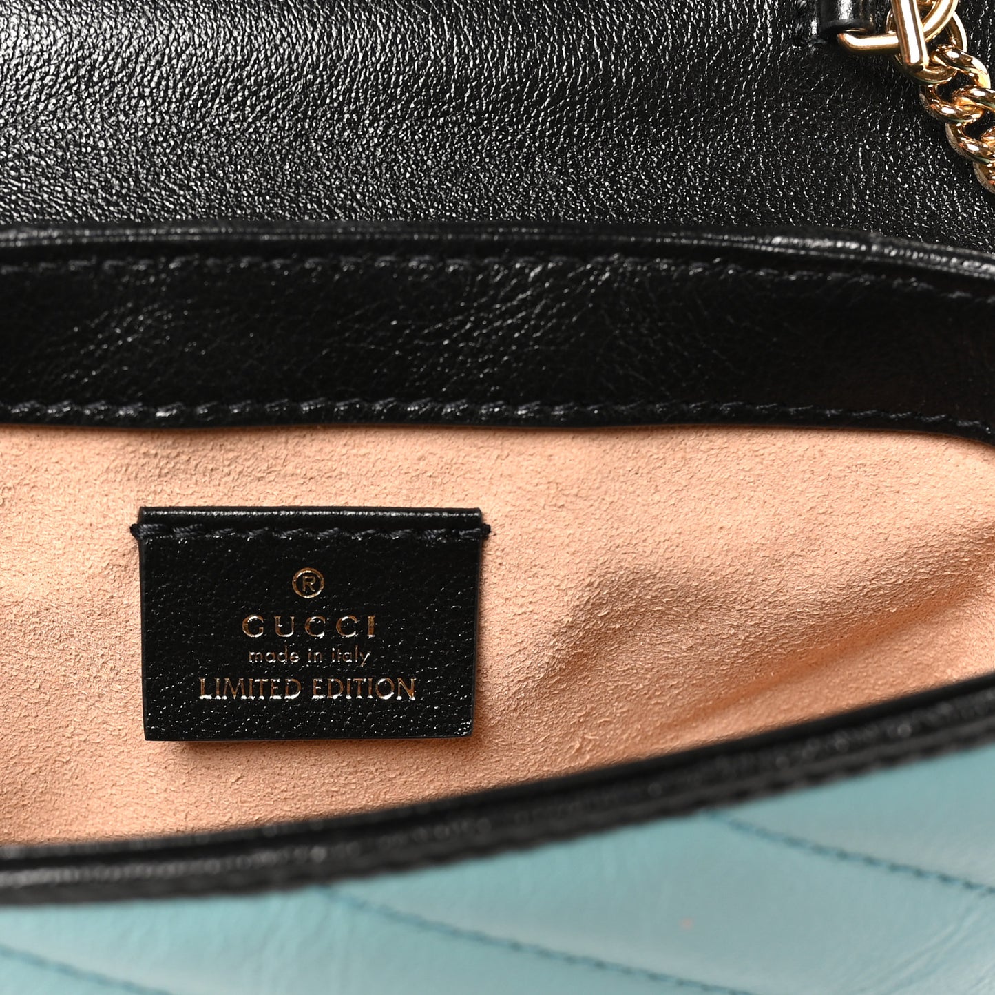 Azalea Calfskin Enamel Matelasse Diagonal Super Mini Torchon GG Marmont Shoulder Bag Butter Dusty Azure Black Electric Blue