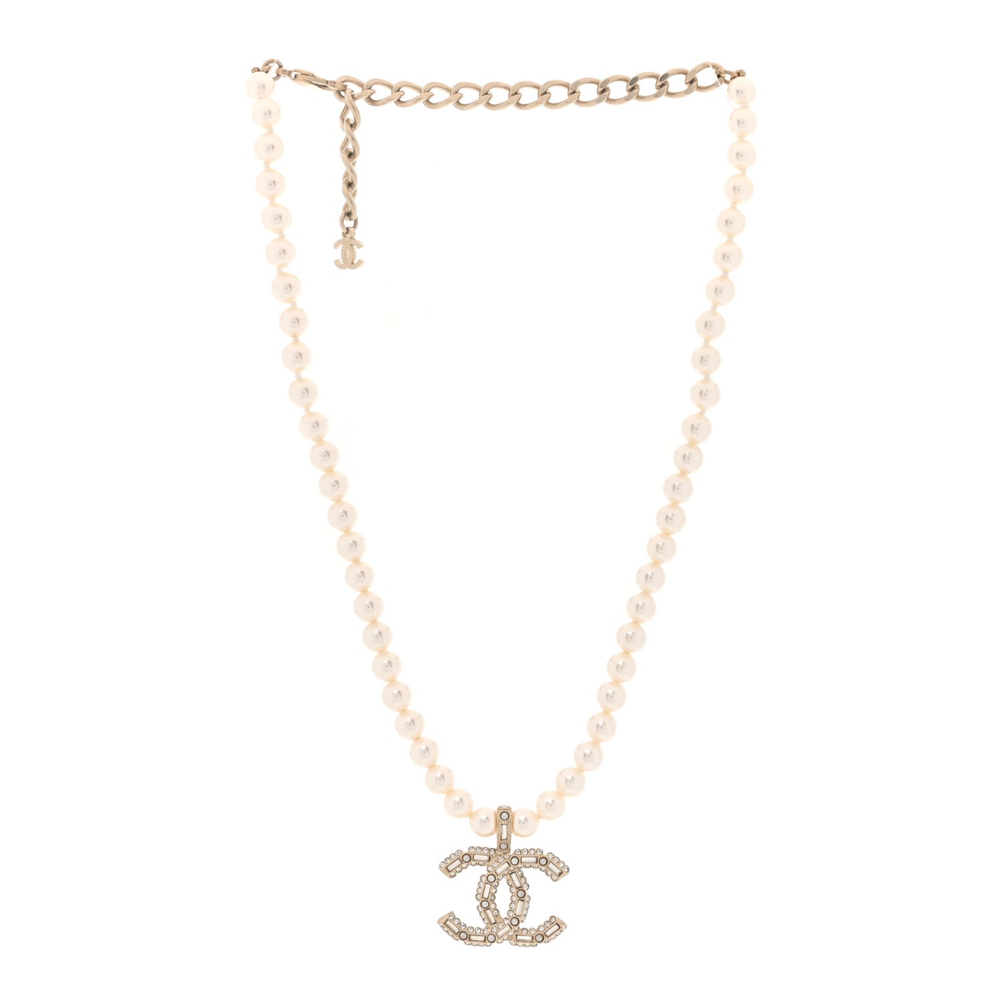 Pearl Crystal Baguette CC Short Necklace Gold