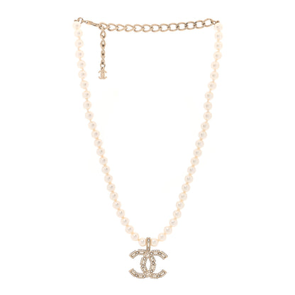 Chanel Pearl Crystal Baguette CC Short Necklace Gold 3 of 5