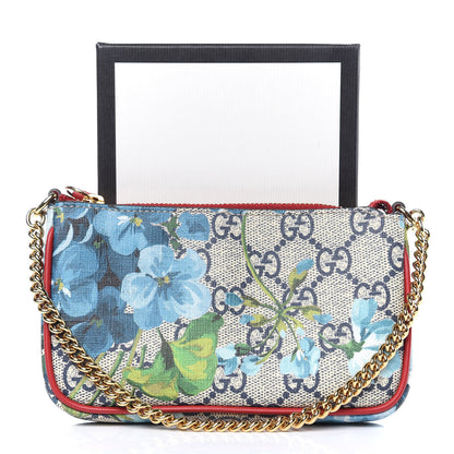 Gucci GG Supreme Monogram Blooms Mini Chain Bag Beige Blue Navy Hibiscus Red 9 of 9