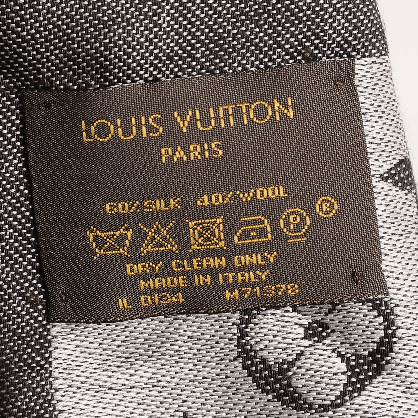 Wool Silk Monogram Denim Shawl Black