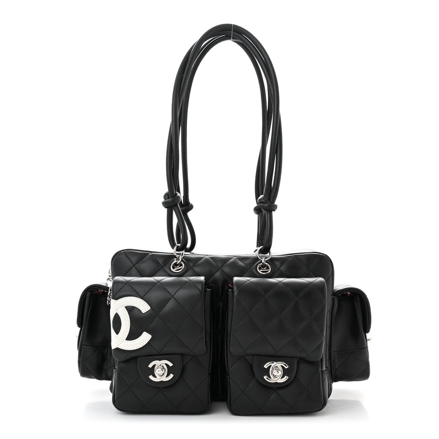 Calfskin Quilted Small Cambon Multipocket Reporter Black White