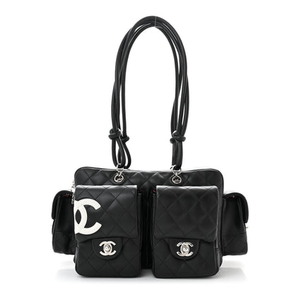 Chanel Calfskin Quilted Small Cambon Multipocket Reporter Black White 1 of 10
