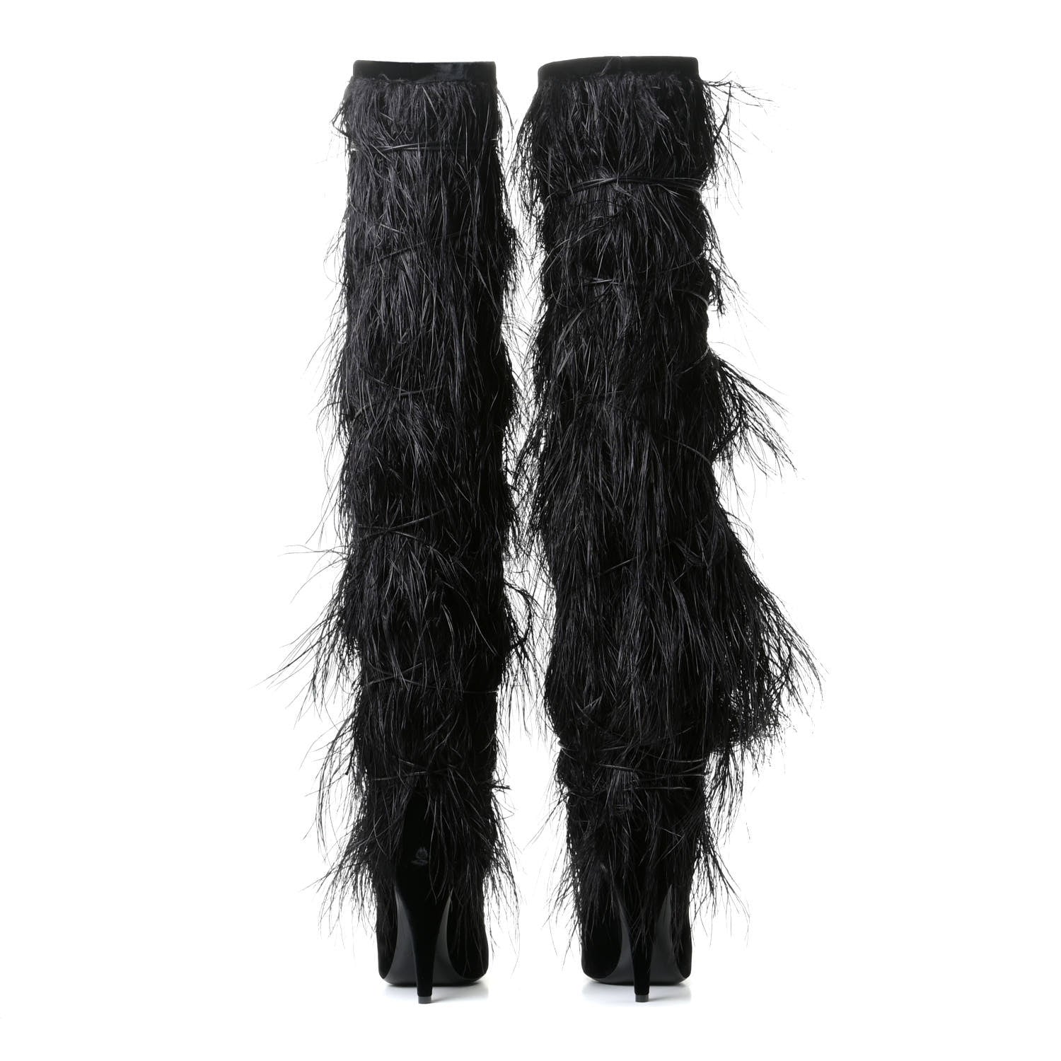 Saint Laurent Velluto Master Ostrich Yeti 110 Over The Knee Boots 38.5 Black 4 of 11