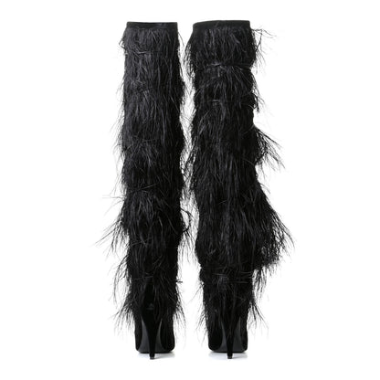 Saint Laurent Velluto Master Ostrich Yeti 110 Over The Knee Boots 38.5 Black 4 of 11