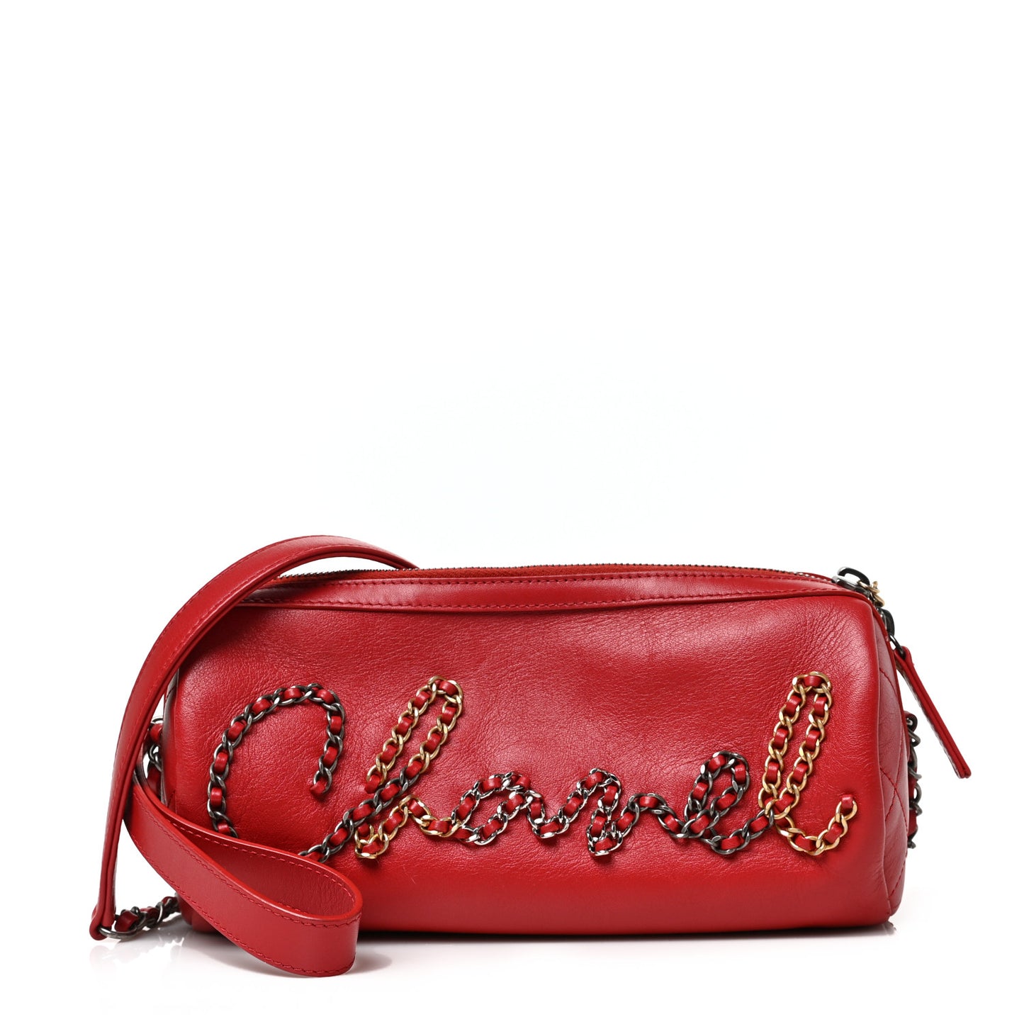Calfskin Chain 20s Signature Bowling Bag Red
