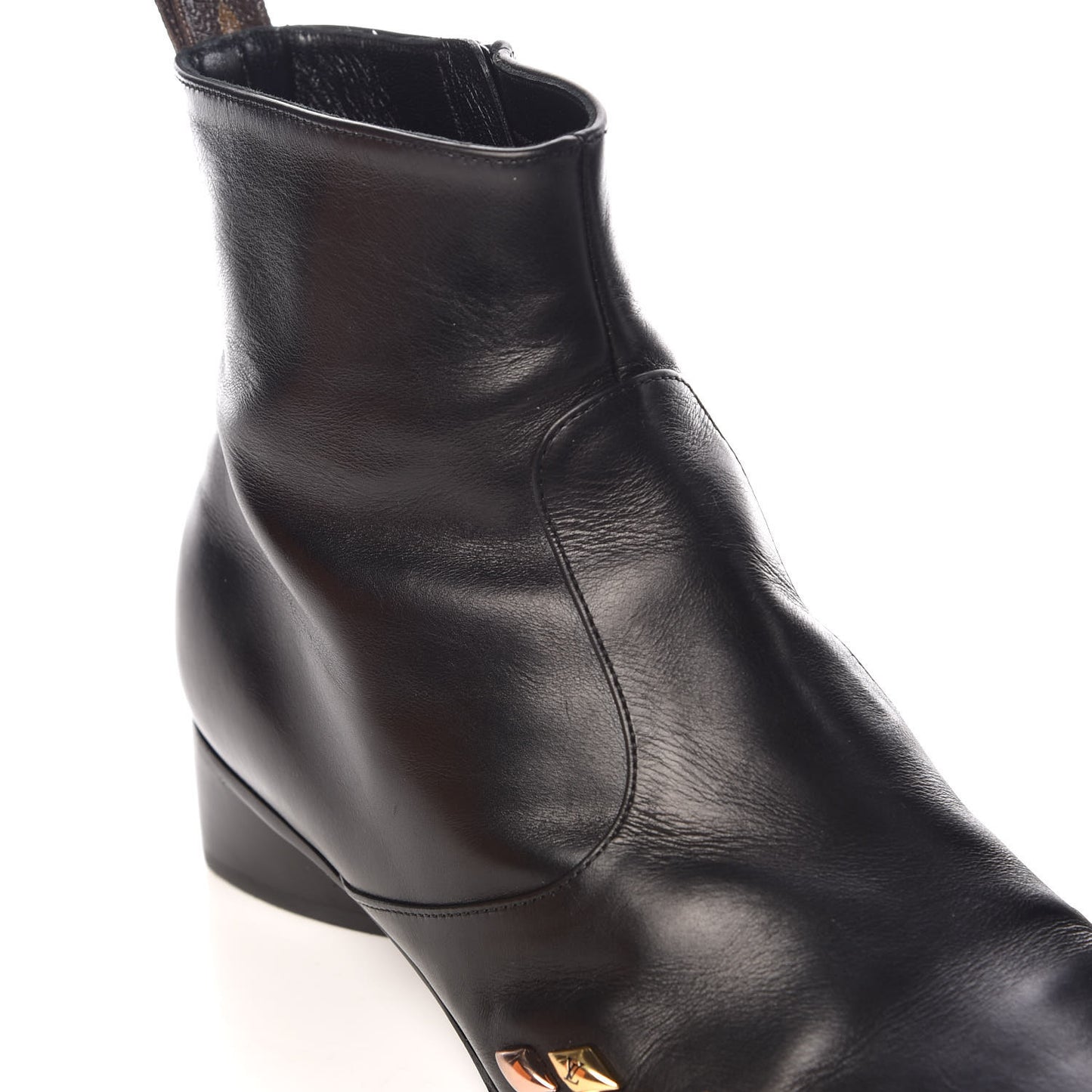 Calfskin Studded Gold Rush Flat Ankle Boots 39 Black