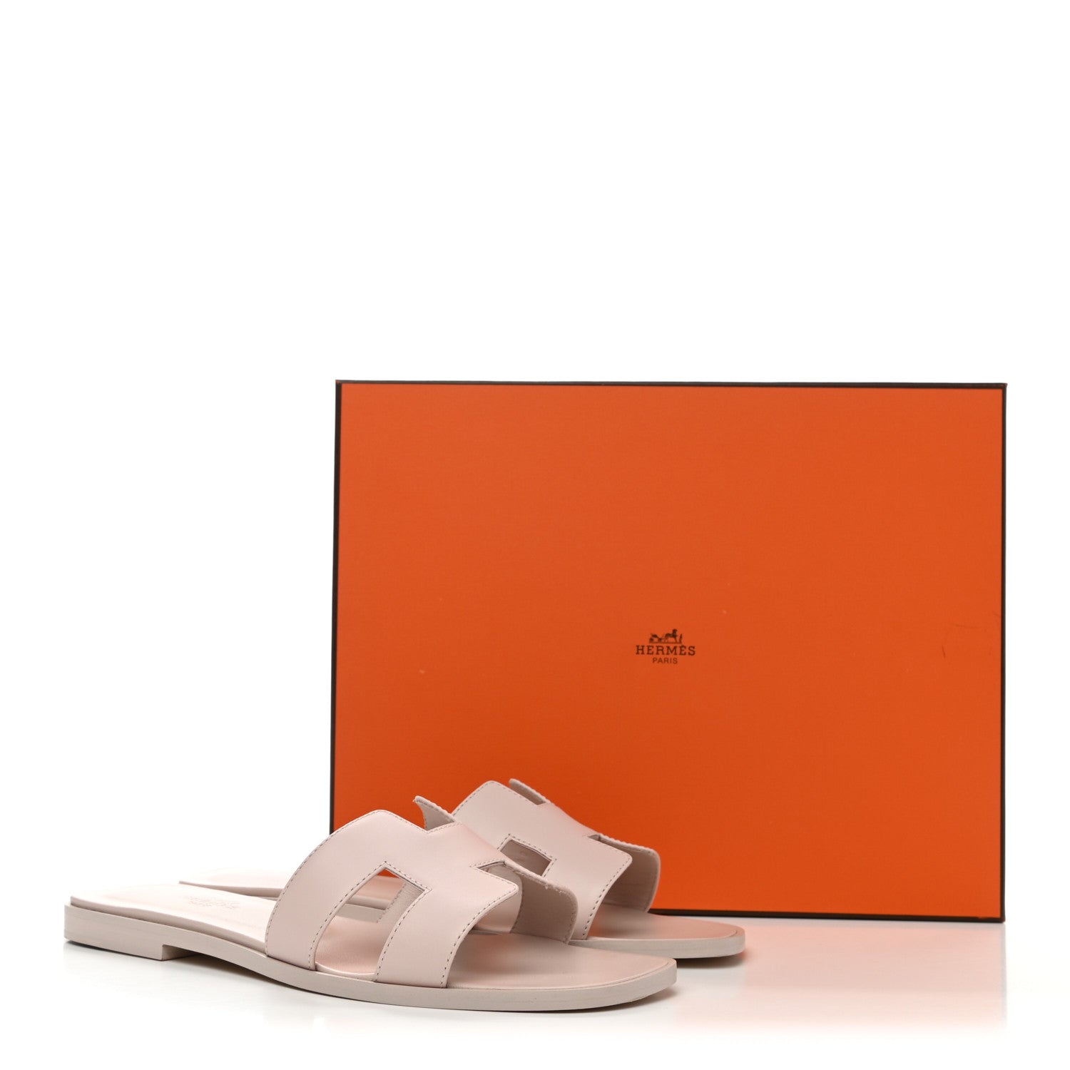 Hermes Box Calfskin Oran Sandals 37 Rose Pale 9 of 9