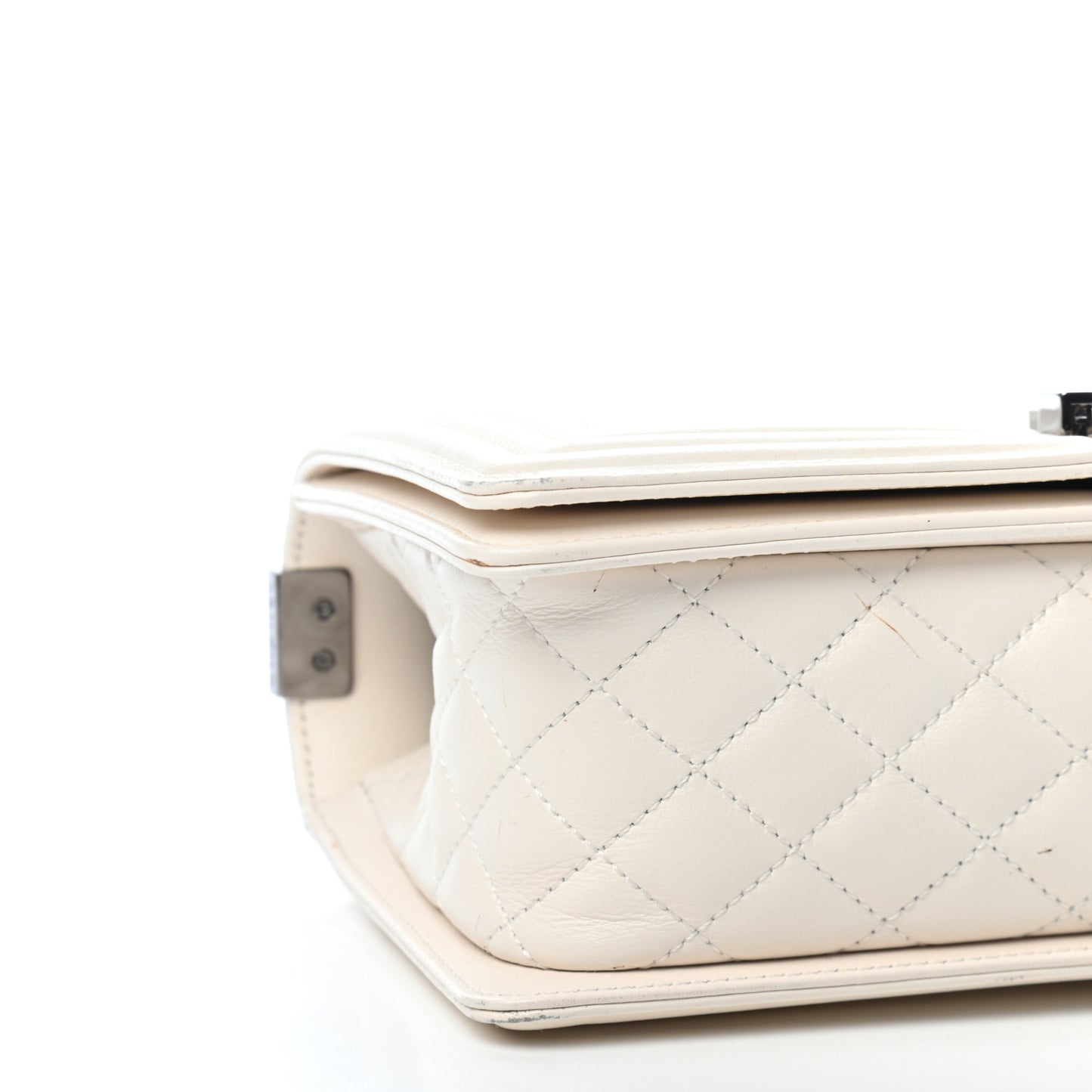 Lambskin Quilted Chevron Medium Boy Flap White