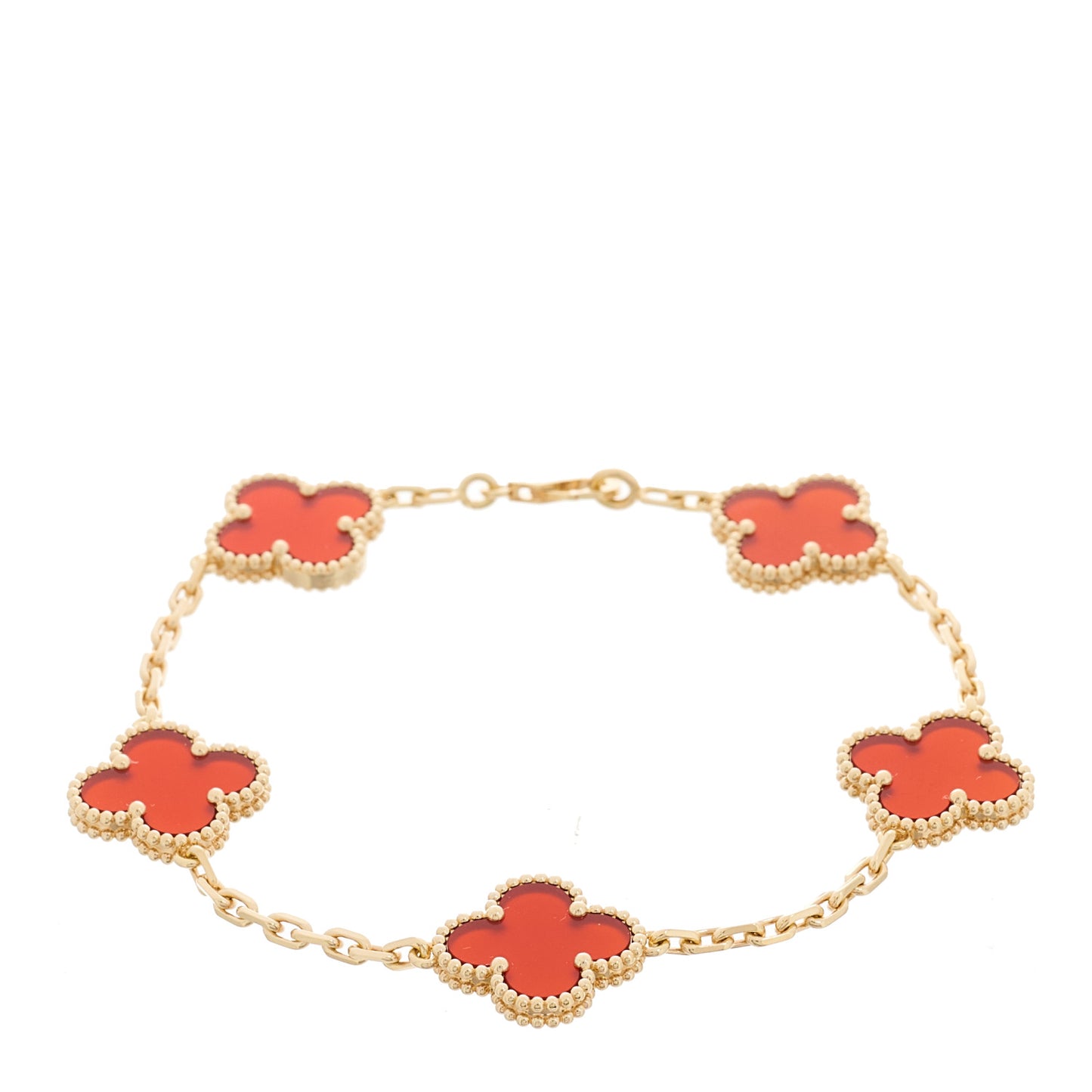 18K Yellow Gold Carnelian 5 Motifs Vintage Alhambra Bracelet