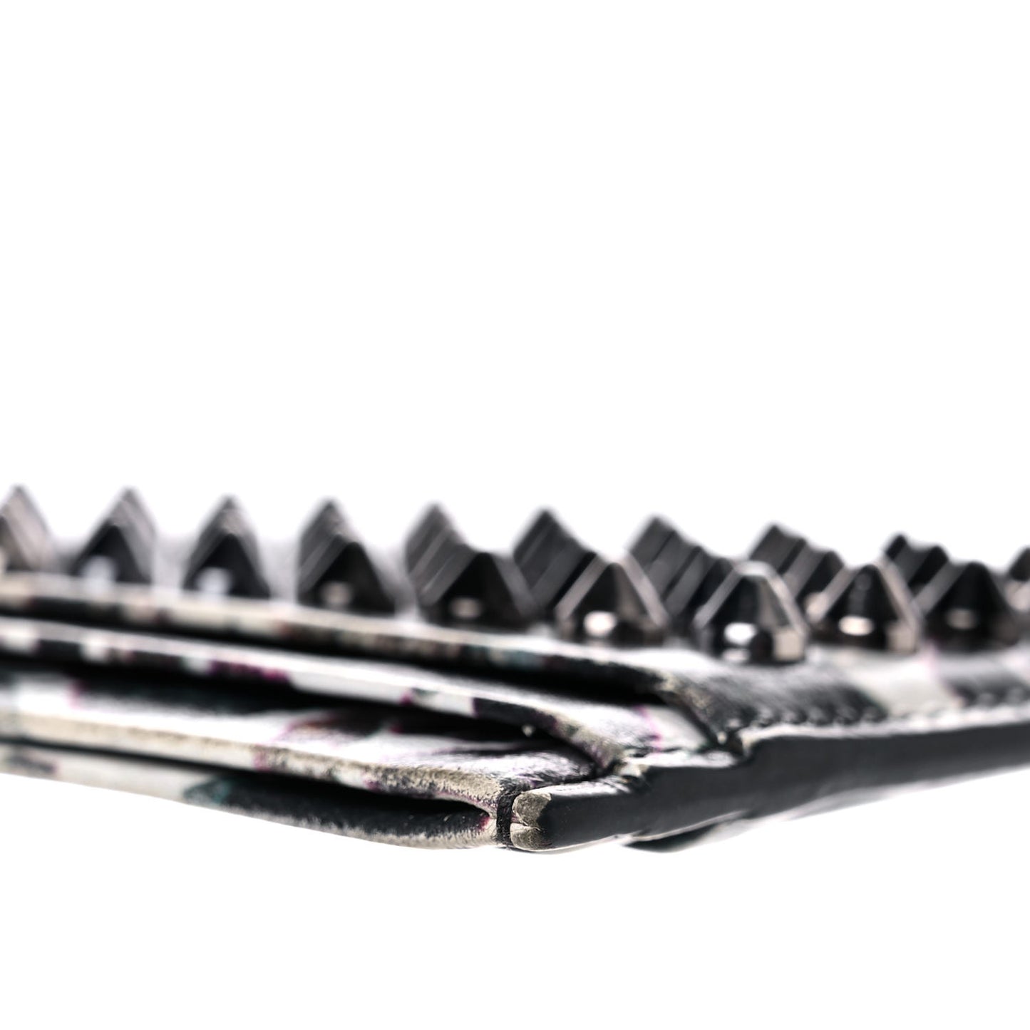 Calfskin Marble Print Spikes Card Holder Black