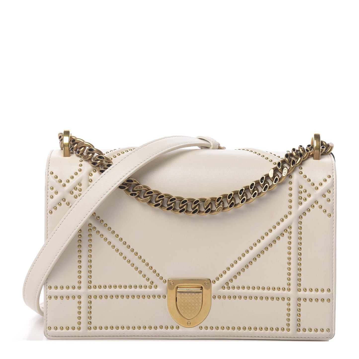 Lambskin Studded Medium Diorama Flap Bag Latte