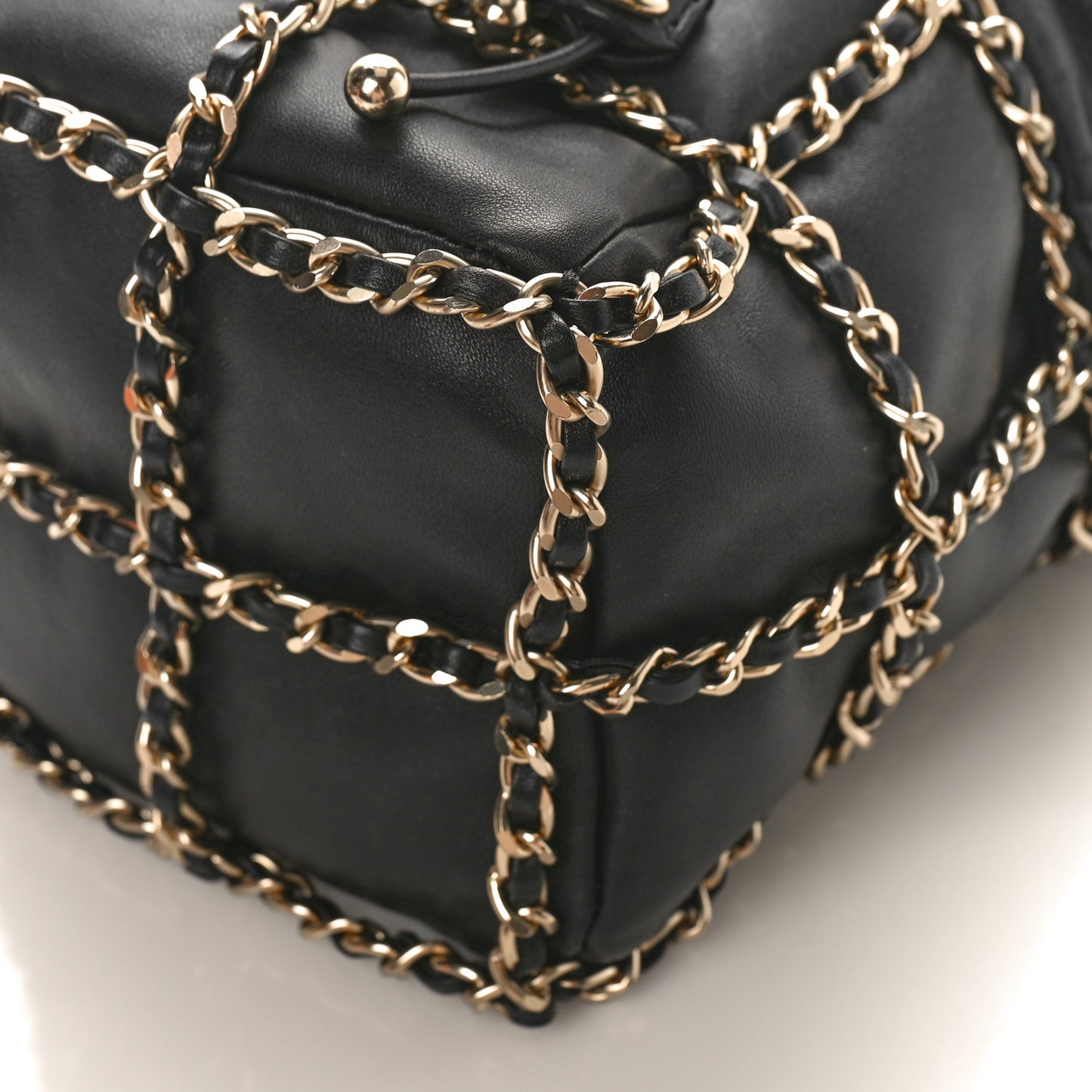 Lambskin Bucket Chain Drawstring Bag Black
