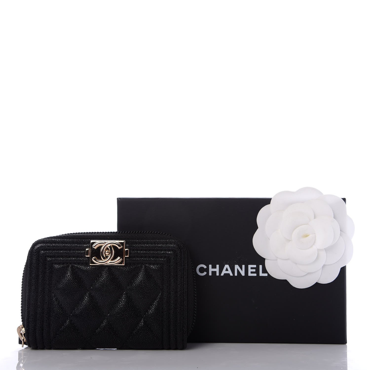 Chanel Caviar Quilted Boy Zip Around Coin Purse Wallet Black 8 of 8