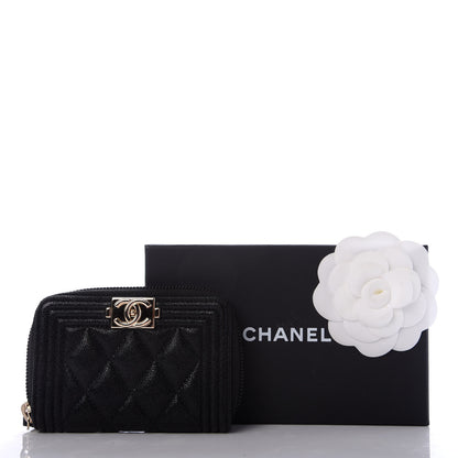 Chanel Caviar Quilted Boy Zip Around Coin Purse Wallet Black 8 of 8