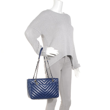 Chanel Lambskin Surpique Chevron Small Tote Dark Blue 9 of 15