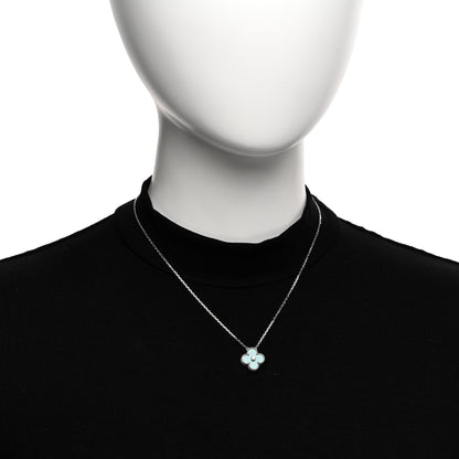 Van Cleef & Arpels 18K White Gold Diamond Celadon Green Sevres Porcelain Vintage Alhambra Pendant Necklace 2 of 6