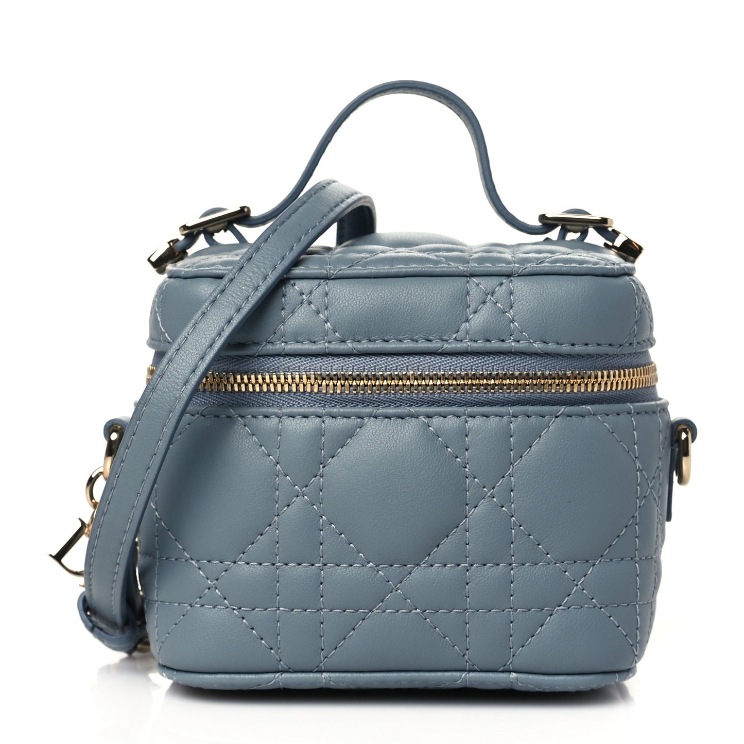 Lambskin Cannage Micro Lady Dior Vanity Case Cloud Blue