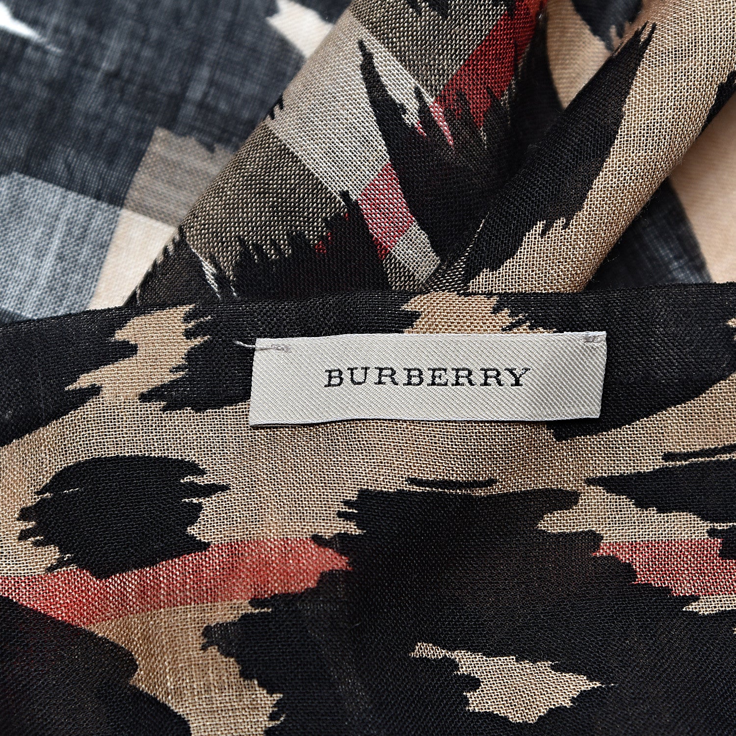 Burberry Wool Silk Animal Check Lightweight Scarf Camel 4 of 5