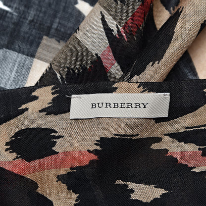 Burberry Wool Silk Animal Check Lightweight Scarf Camel 4 of 5