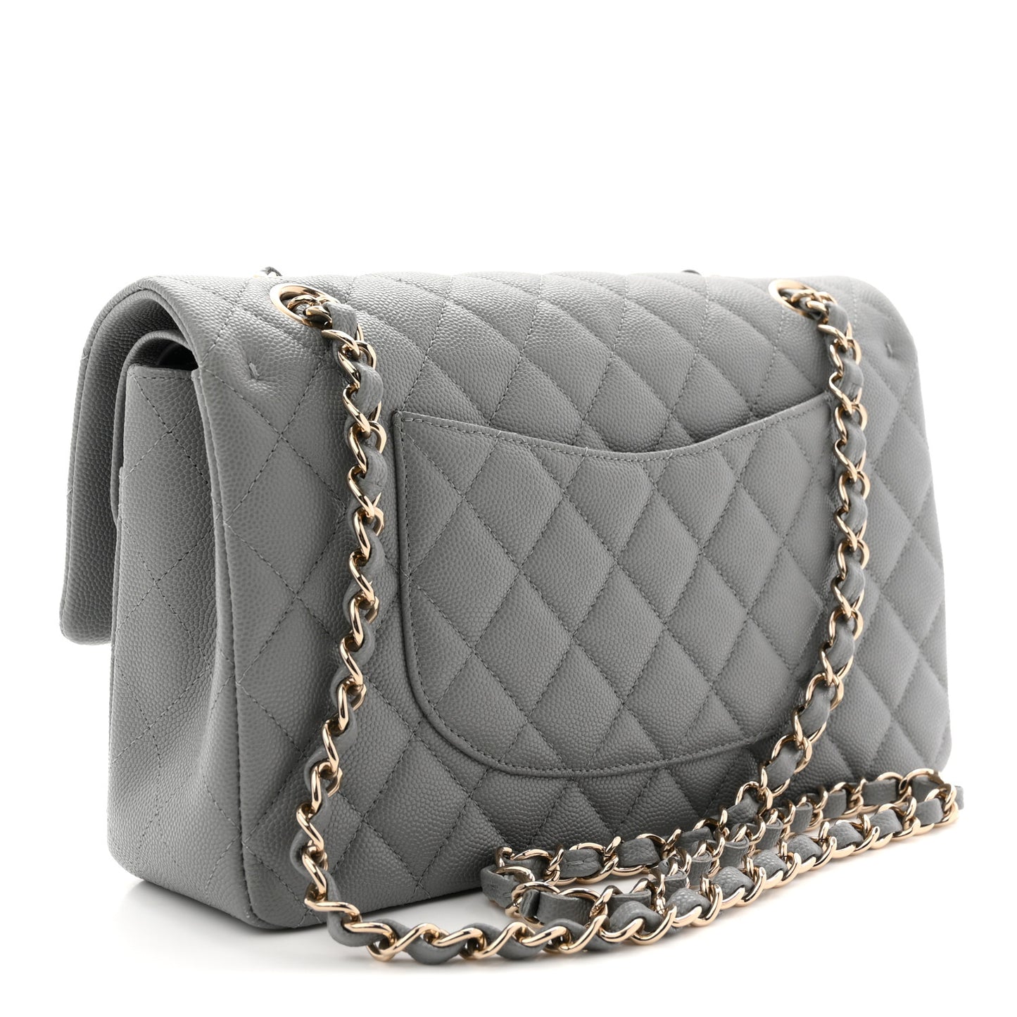 Caviar Quilted Medium Double Flap Grey