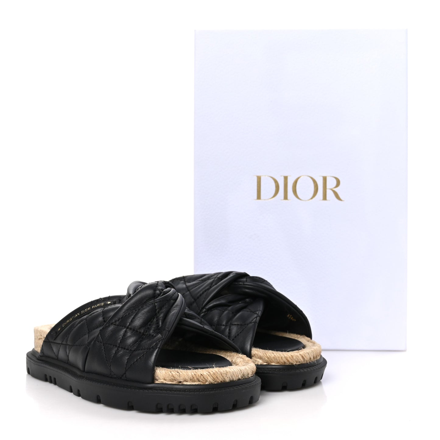 Calfskin Cannage Dtwist Espadrille Platform Sandals 35.5 Black