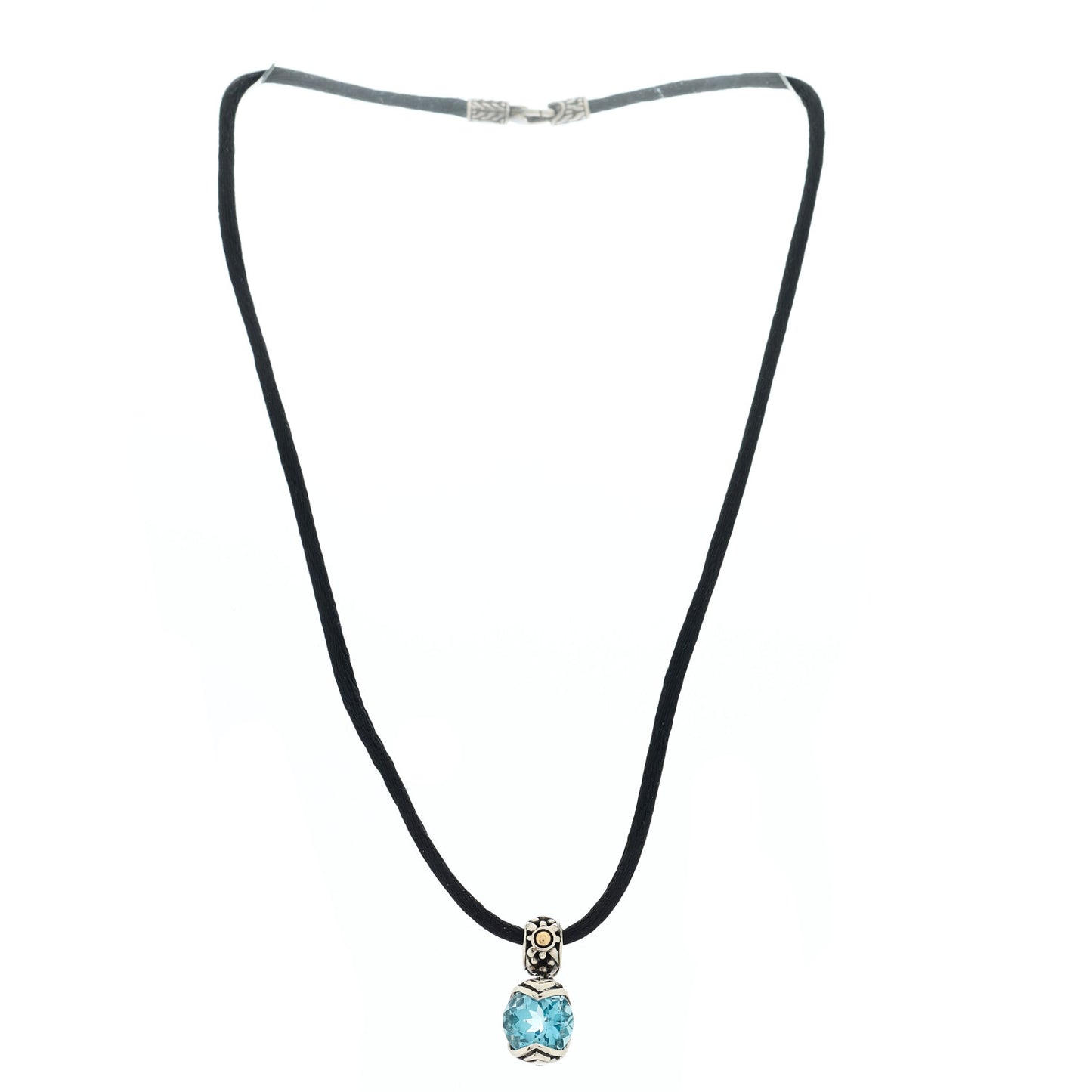 Sterling Silver 18K Yellow Gold Blue Topaz Silk Batu Sari Pendant Necklace