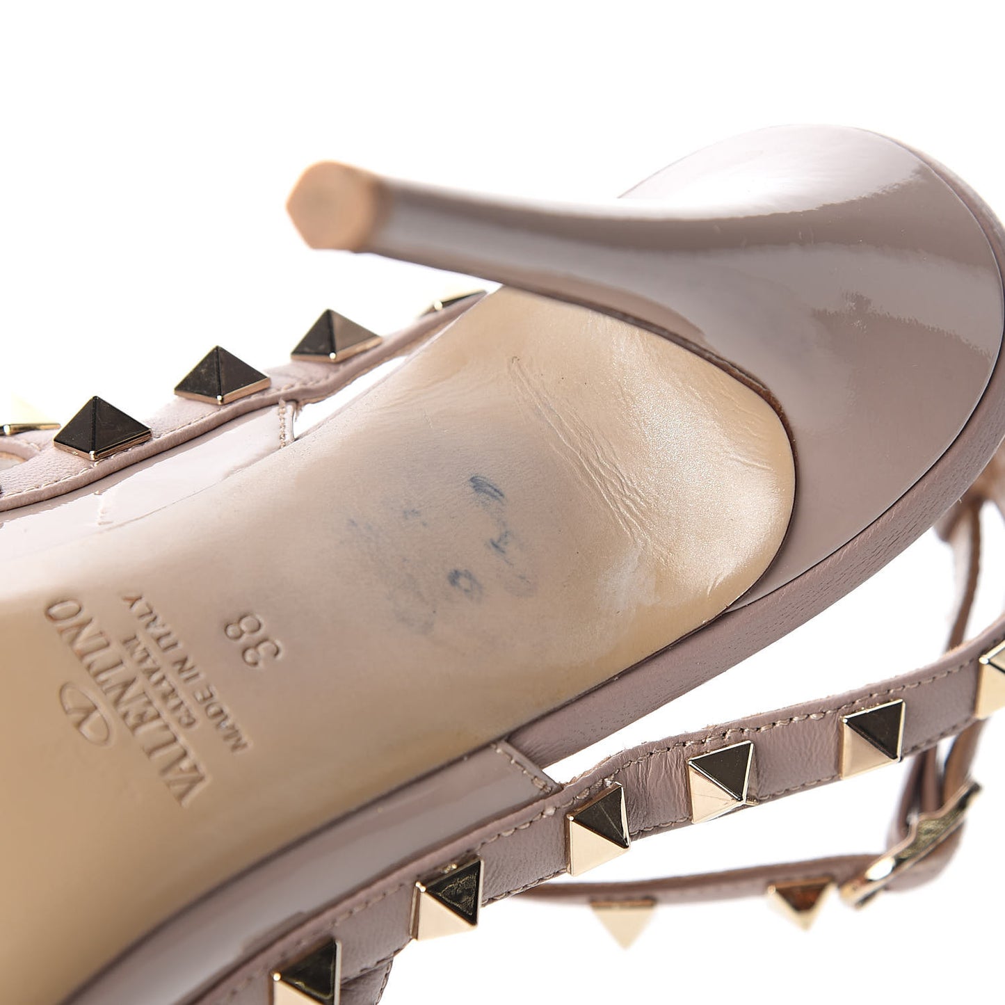 Patent Nappa Rockstud Ankle Strap 100mm Pumps 38 Poudre