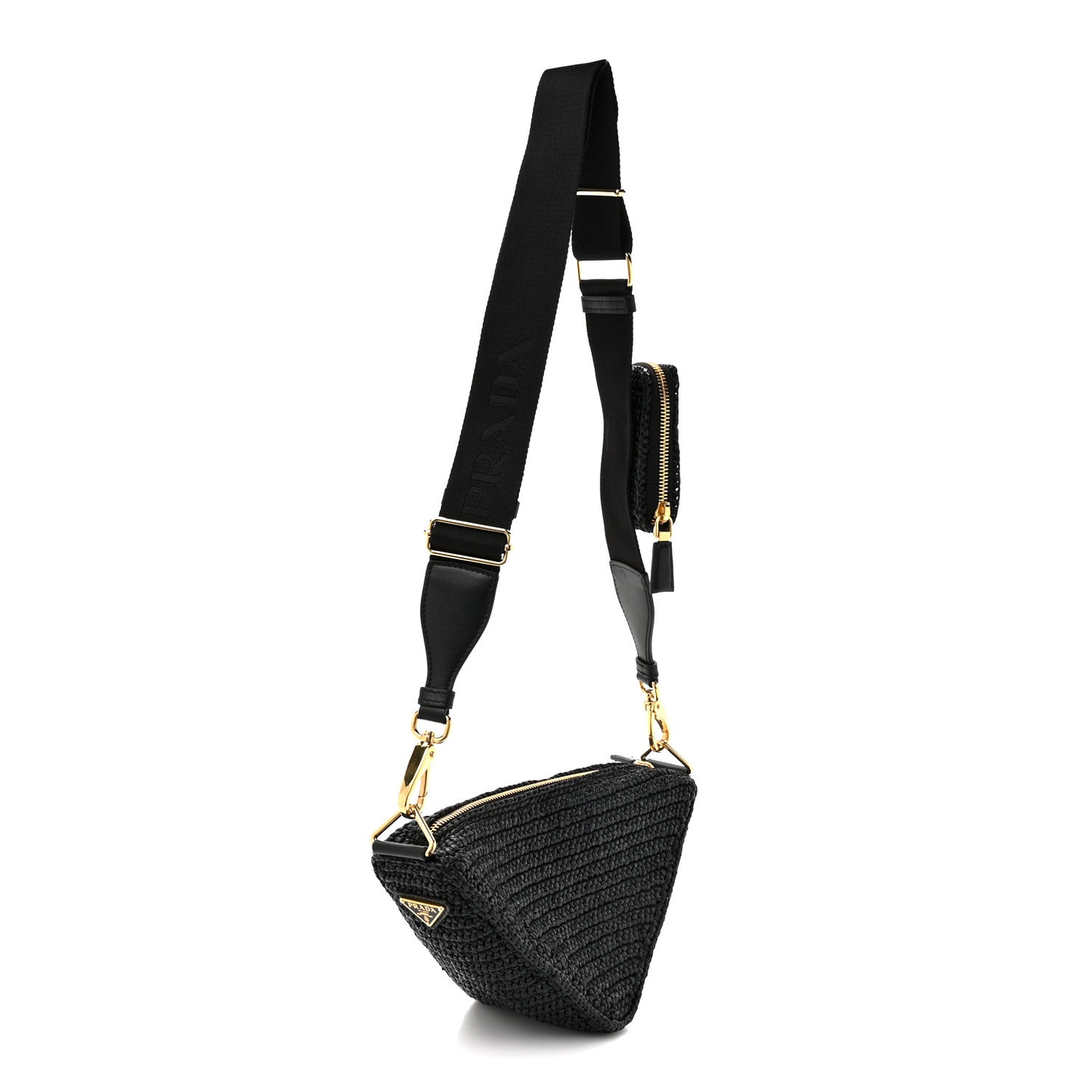 Yarn Raffia Effect Crochet Triangle Shoulder Bag Black