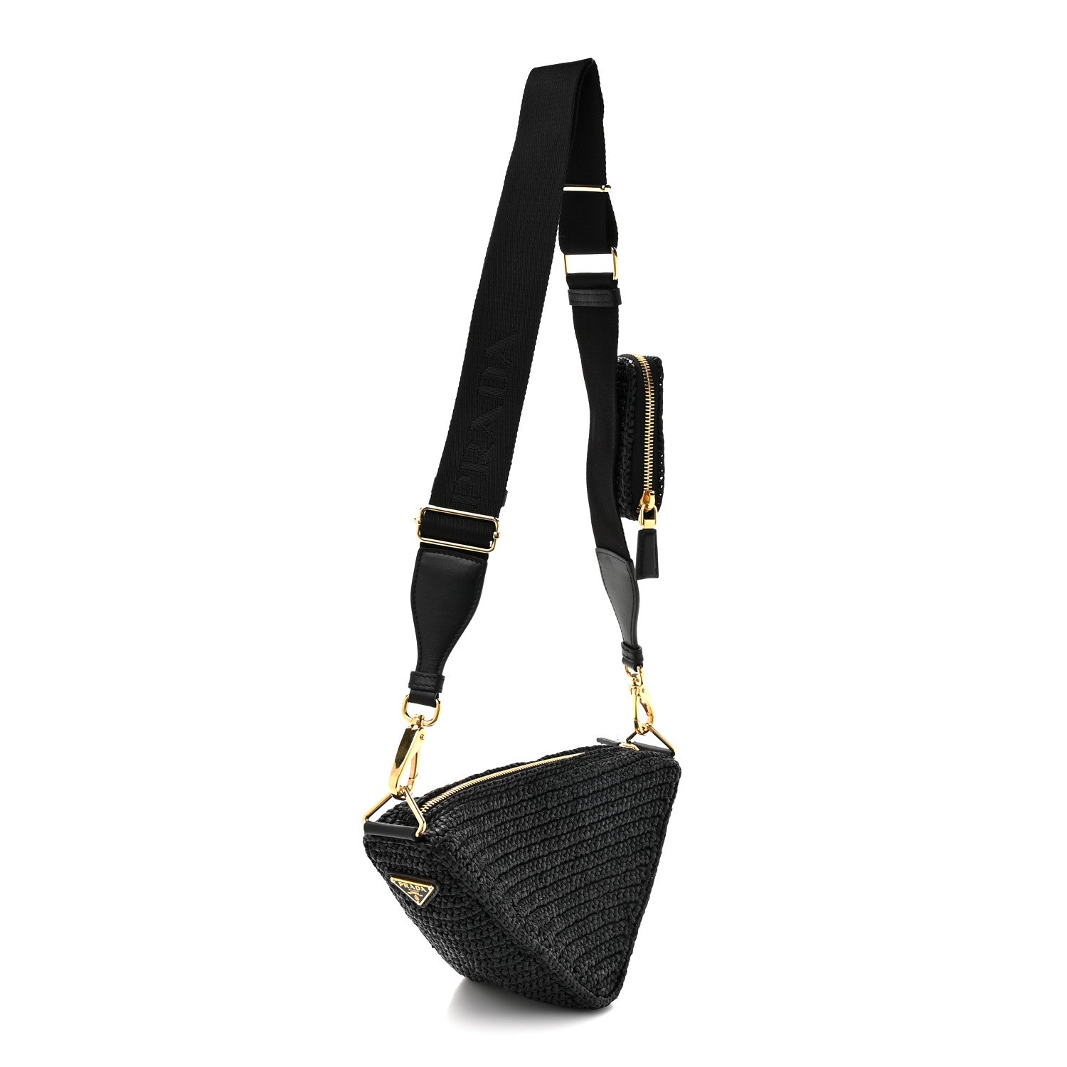 Prada Yarn Raffia Effect Crochet Triangle Shoulder Bag Black 3 of 9