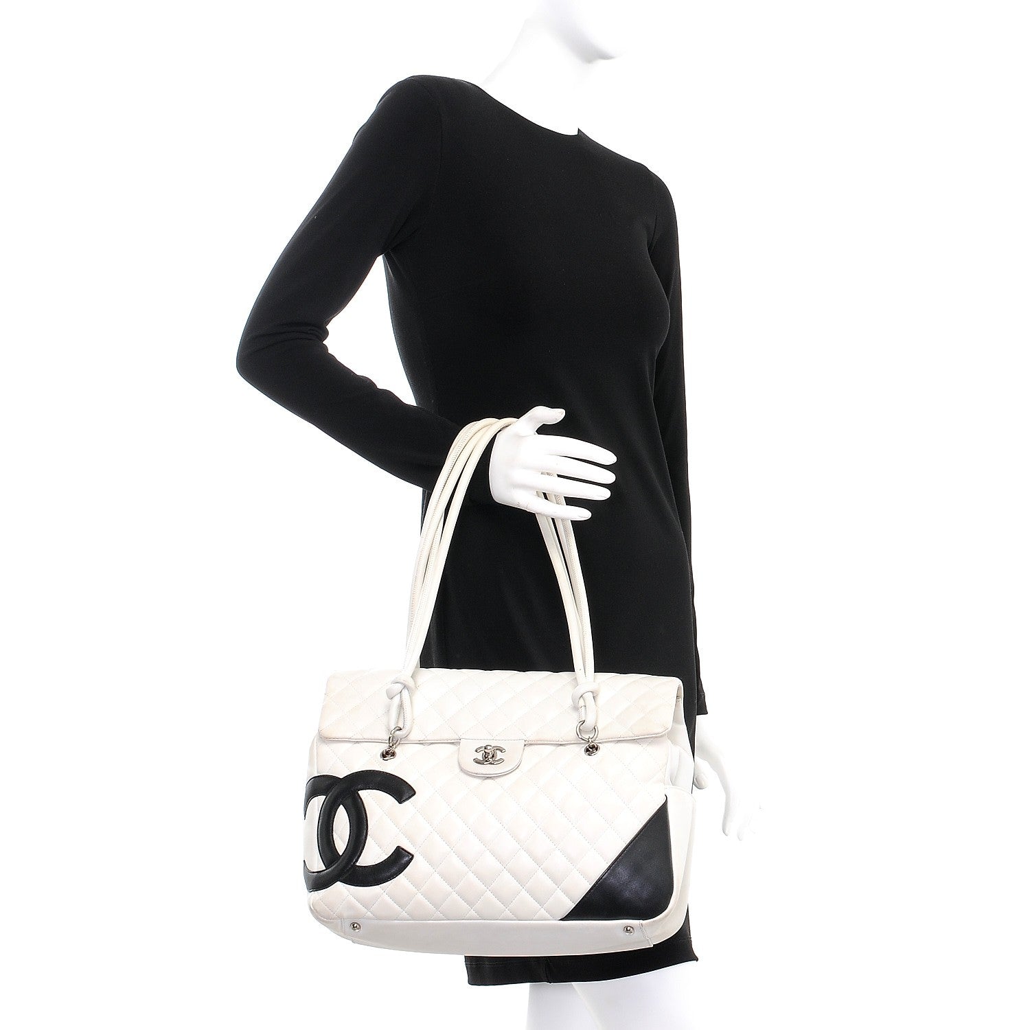 Chanel Calfskin Quilted Large Cambon Flap White Black 2 of 23