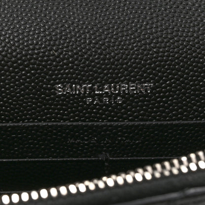 Saint Laurent Grain De Poudre Matelasse Chevron Monogram Envelope Chain Wallet Black 6 of 10